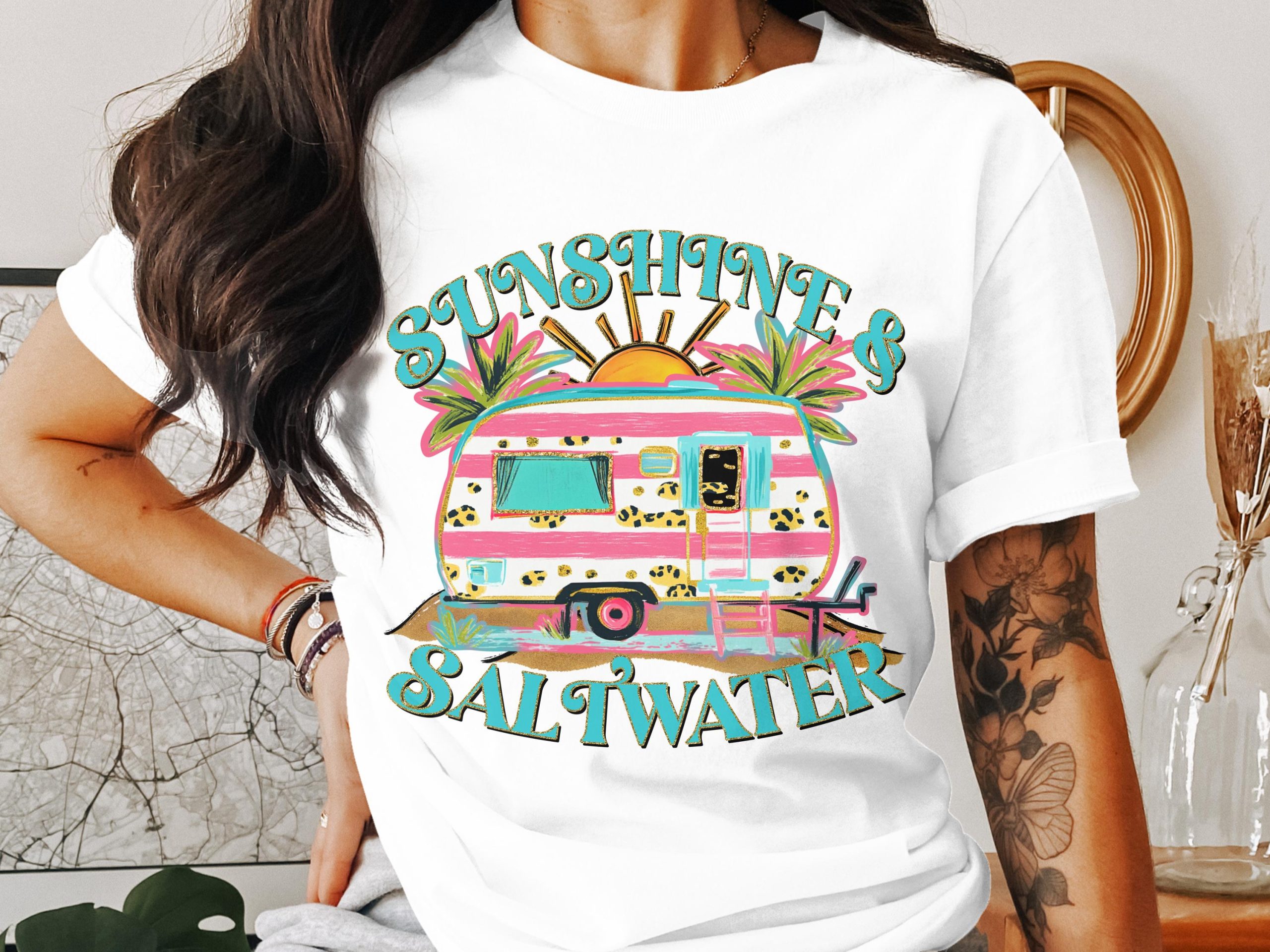 Sunshine and Saltwater T-Shirt, Retro Camper Tee, Beach Lover Gift, Summer Vacation Shirt, Travel T-Shirt