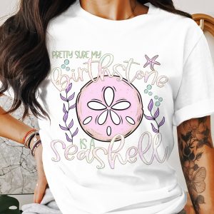 Seashell Birthstone T-Shirt, Cute Ocean Tee, Beach Lover Gift, Summer Vacation Shirt, Sand Dollar Shirt, Women's T-Shirt, Coastal Style Tee