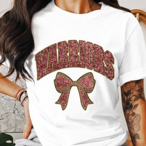 Warriors Cheer Bow T-Shirt, Sports Fan Apparel, Team Spirit Tee, School Pride Gift, Cheerleading Squad Outfit