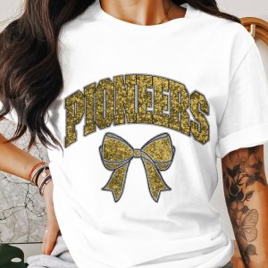 Pioneers T-Shirt, Glitter Bow, College Pride Tee, Team Spirit Apparel, Game Day Shirt, Gift for Student, School Support Clothing