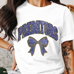 Predators T-Shirt, Bow Graphic Tee, Game Day Shirt, Sport Fan Apparel, Purple and Gold Shirt, Stylish T-Shirt Design, Fashionable T-Shirt