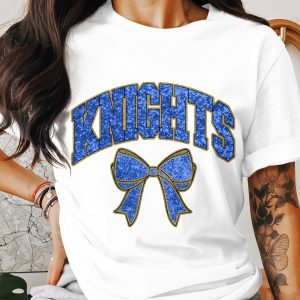 Knights T-Shirt, Blue Bow Graphic, Sport Fan Tee, Team Spirit, Game Day Apparel, School Pride, Trendy Gift, Comfortable Top