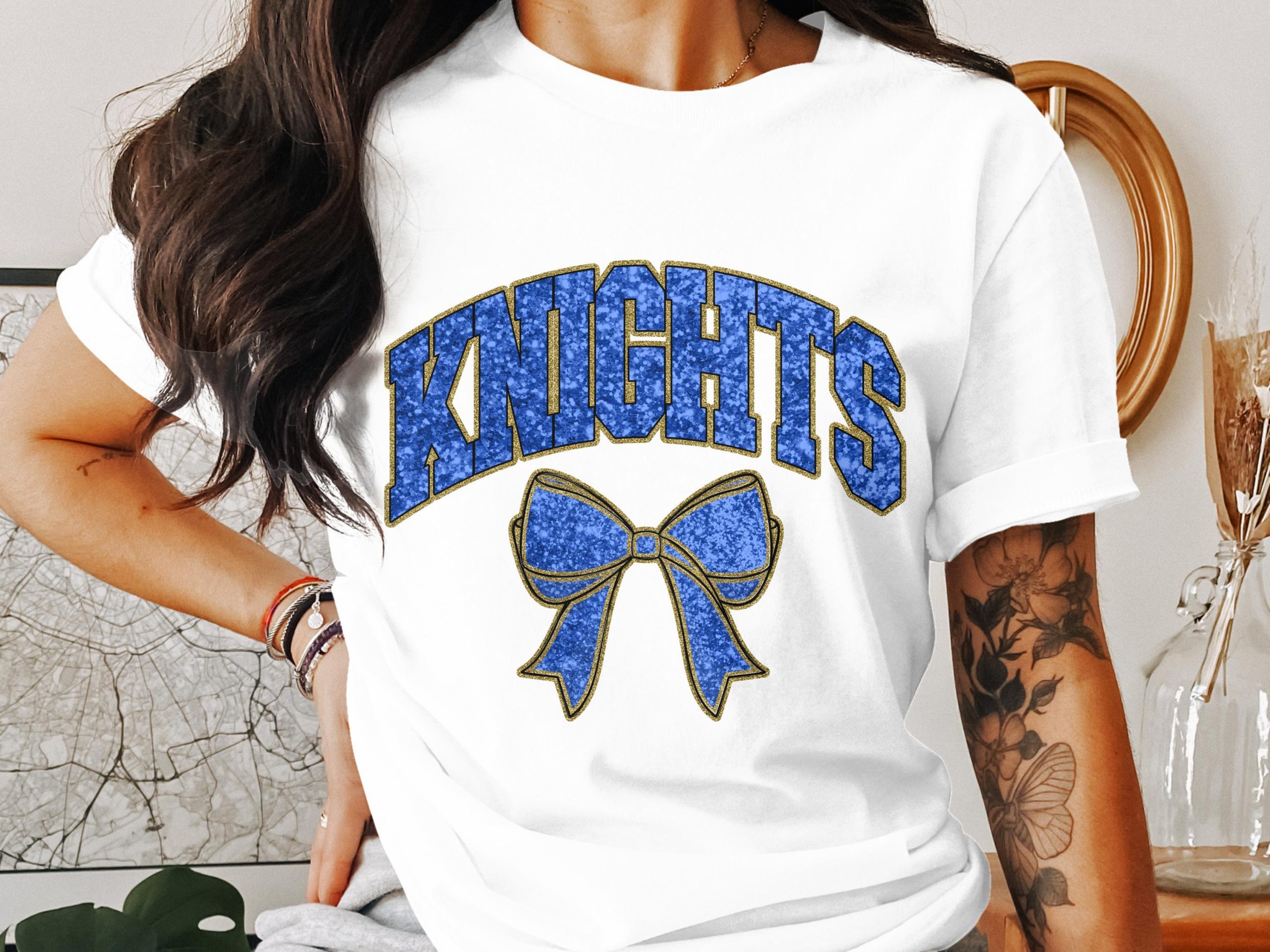Knights T-Shirt, Blue Bow Graphic, Sport Fan Tee, Team Spirit, Game Day Apparel, School Pride, Trendy Gift, Comfortable Top