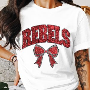Rebels Bow T Shirt, Cute Red Glitter T-Shirt, College Rebels Game Day, Ole Miss Rebels Shirt, Rebels Team Spirit, Southern Comfort Tee