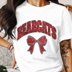 Bearcats Graphic T Shirt, Red Glitter Bow Tee, Game Day Apparel, University Fan Gift, Team Spirit Shirt, College Student Style