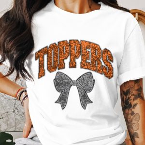 Toppers Bow T-Shirt, School Spirit Tee, Team Pride Shirt, Fan Apparel, Sparkle Design, Custom T-Shirt, Unique Gift Idea