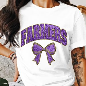Farmers T Shirt Purple Sparkle, Cute Bow Tee, School Spirit Shirt, Game Day Outfit, Unique Design Tee