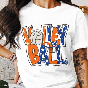 Volleyball T-Shirt, Patriotic Design, Stars and Stripes, Team Spirit Apparel, Sporty Tee, Gift for Volleyball Lovers