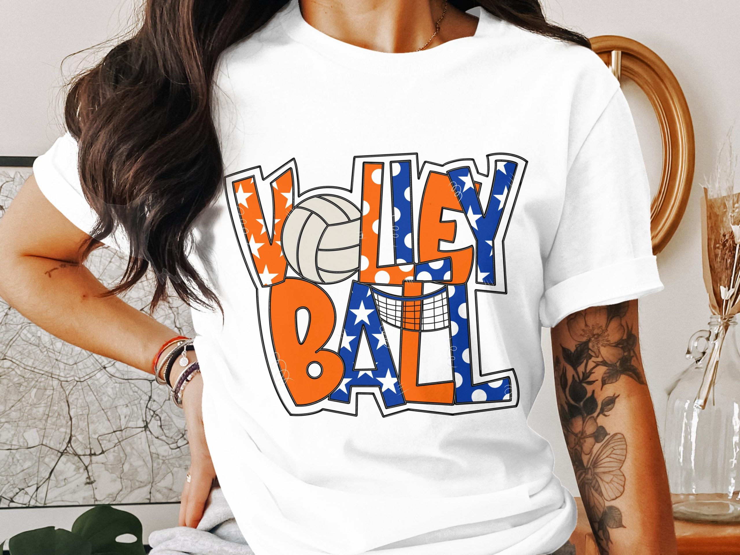 Volleyball T-Shirt, Patriotic Design, Stars and Stripes, Team Spirit Apparel, Sporty Tee, Gift for Volleyball Lovers