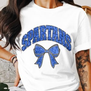 Spartans T-Shirt, Team Spirit Tee, Blue Glitter Bow, Spartans Pride Shirt, Game Day Shirt, School Spirit Outfit, Fan Apparel, Custom T Shirt
