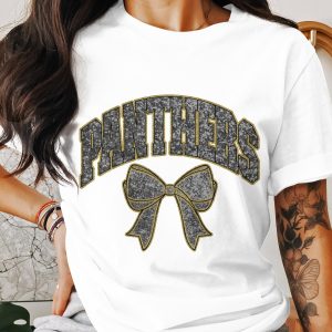 Panthers Bow T-Shirt, Team Spirit Tee, Sports Fan Gift, Game Day Apparel, Cute Panthers Shirt