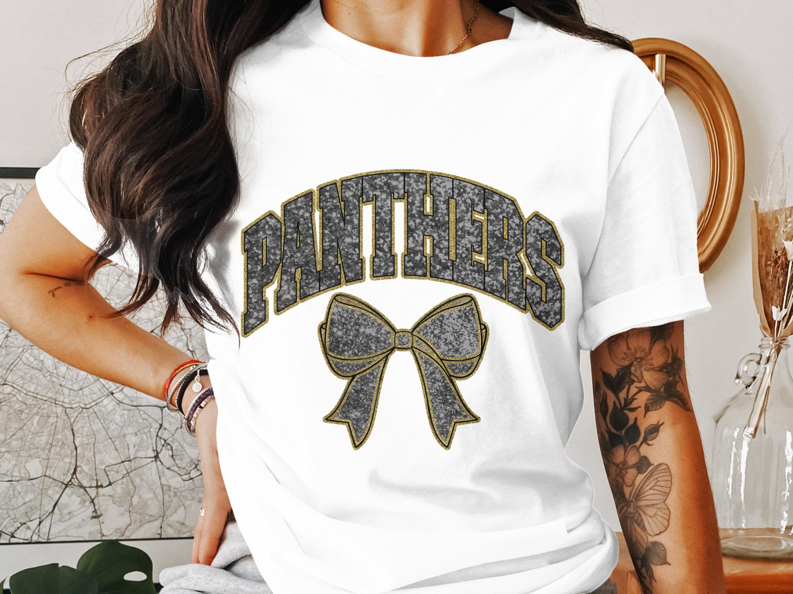 Panthers Bow T-Shirt, Team Spirit Tee, Sports Fan Gift, Game Day Apparel, Cute Panthers Shirt