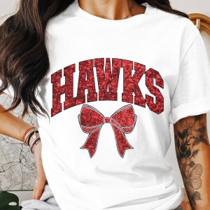 Hawks Glitter Bow T-Shirt, Spirit Wear Tee, Team Pride Shirt, Cute Sports Apparel, Game Day Outfit, School Mascot Top