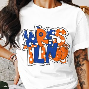 Wrestling T-Shirt, Collegiate Wrestling, Sports T-Shirt, Wrestler Gift, Tournament Tee, Fan Apparel, Wrestling Helmet Tee, Blue Orange