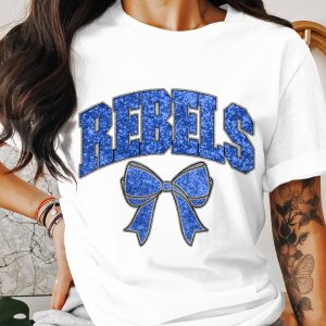 Rebels T-Shirt with Bow, Cheer Team Shirt, School Spirit Top, Game Day Tee, Unique Design T-Shirt