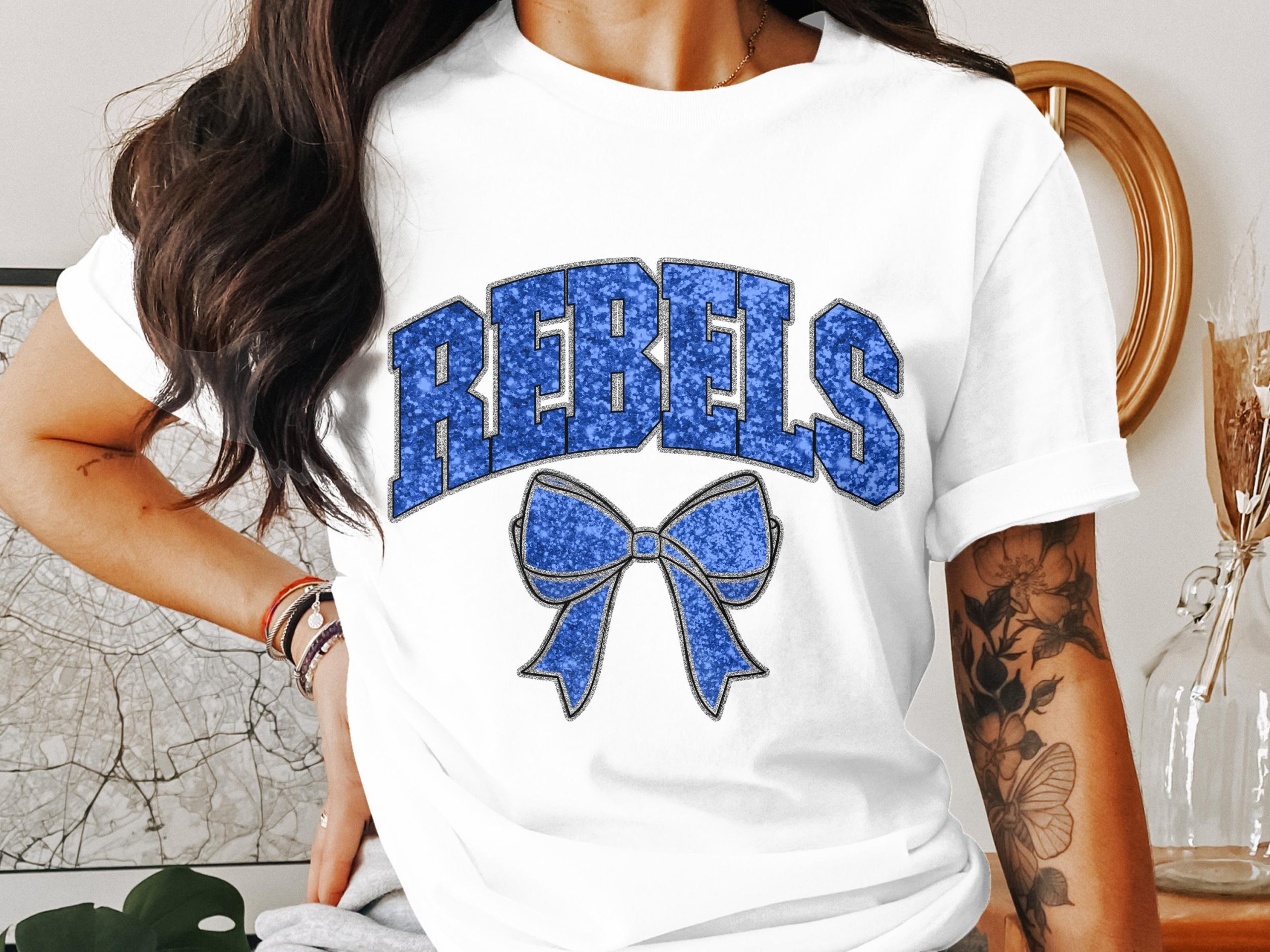 Rebels T-Shirt with Bow, Cheer Team Shirt, School Spirit Top, Game Day Tee, Unique Design T-Shirt