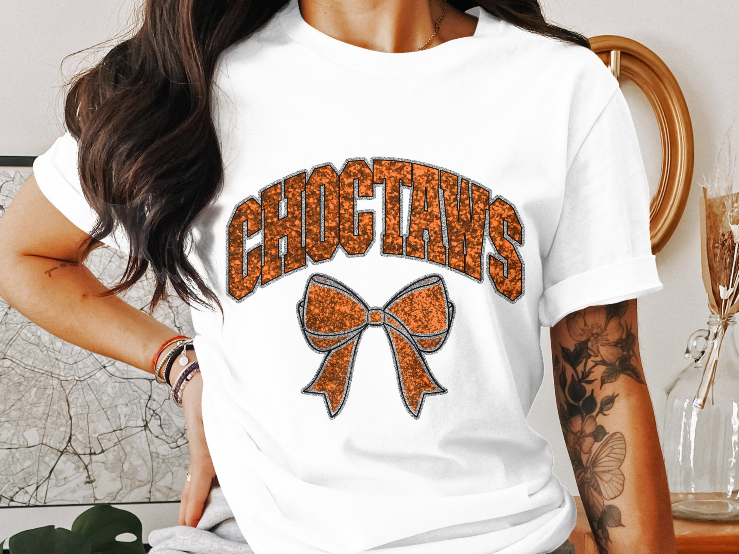 Choctaws T-Shirt, Orange Bow Shirt, School Spirit Tee, Game Day Shirt, College Apparel, Team Pride Gift, Graduation Present, Fan Apparel