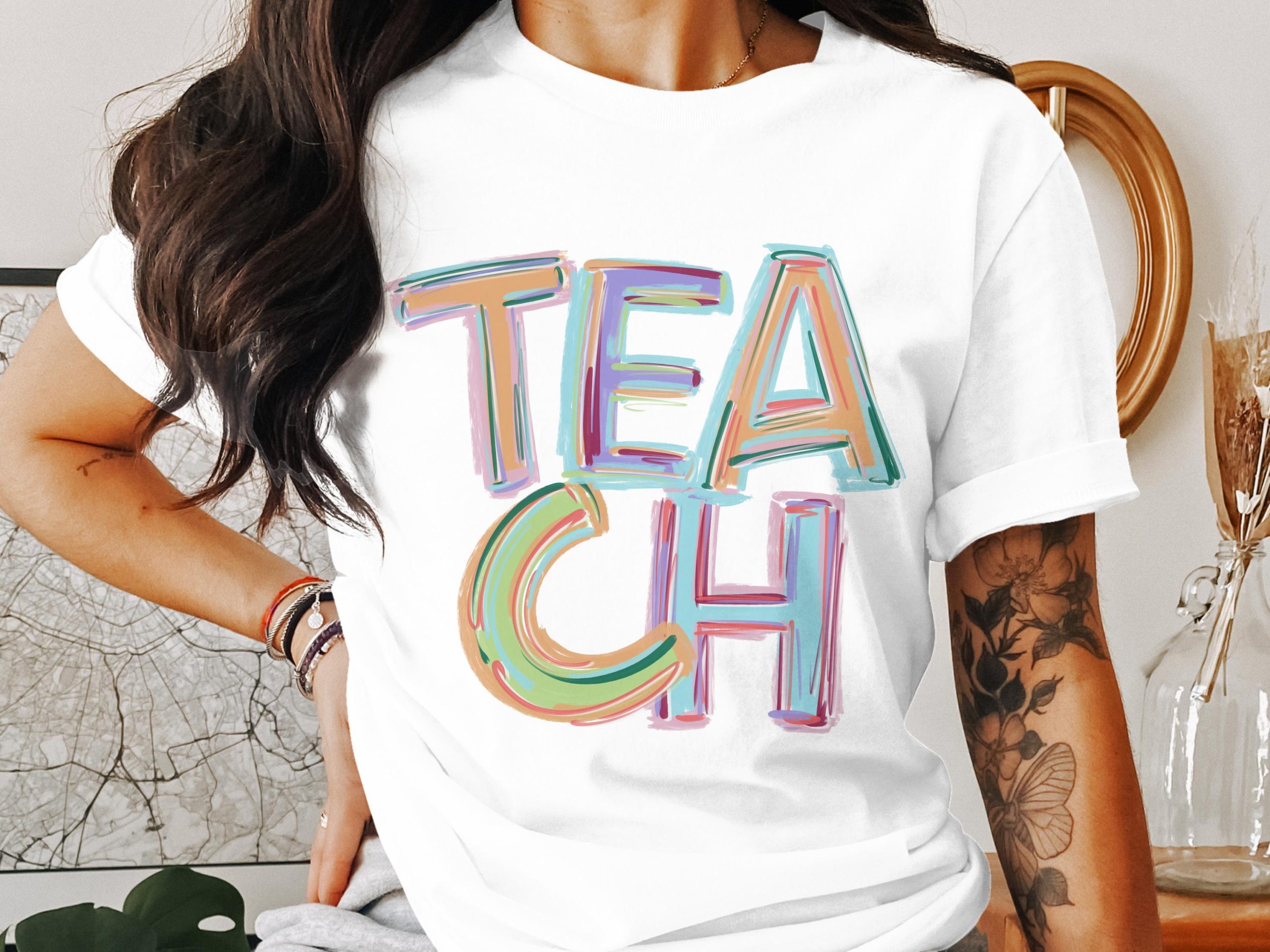 Teach T-Shirt, Teacher Appreciation Gift, Educator T-Shirt, Colorful Teacher Shirt, Teaching Tee, Back To School T-Shirt, Teacher's Day