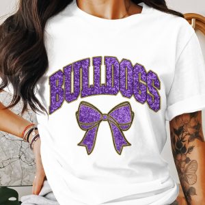 Bulldogs Glitter T-Shirt, Purple Bow Tee, Game Day Shirt, Cute Trendy Tee, School Spirit Shirt, Bulldogs Team, Sports Tee