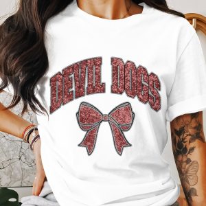 Devil Dogs Bow T Shirt, Mascot Spirit Tee, Cute Game Day Shirt, College Sorority TShirt, Trending Gift Ideas for Women