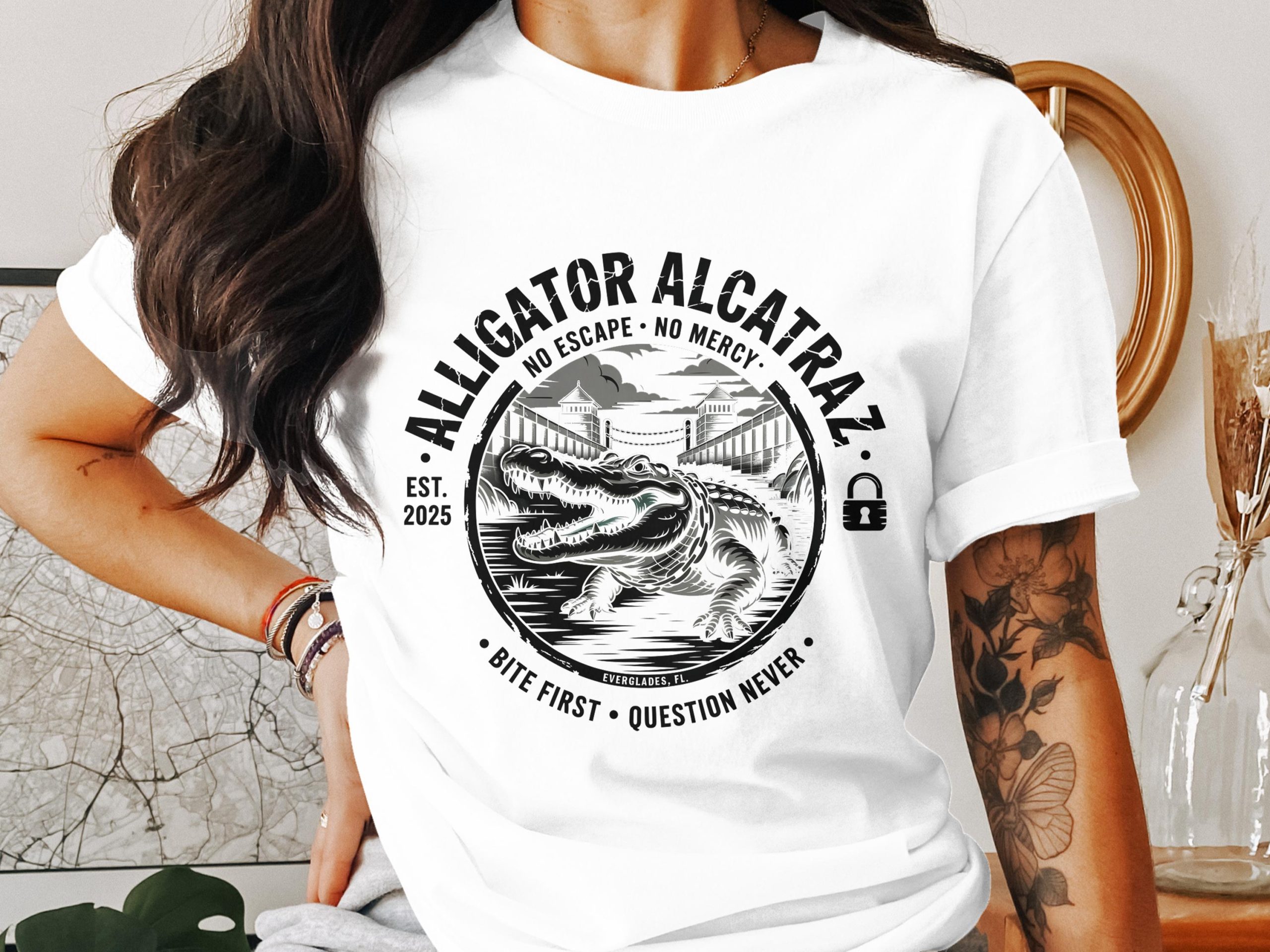 Alligator Alcatraz T Shirt, Everglades Florida Tee, Funny Alligator Shirt, Bite First Question Later T-Shirt, Reptile Graphic Tee