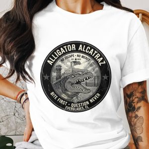 Alligator Alcatraz T-Shirt, Everglades FL Tee, Funny Animal Tee, No Escape T Shirt, Men Women Shirt, Graphic Tshirt, USA Flag Tee