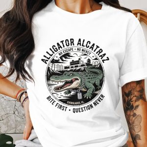 Alligator Alcatraz T-Shirt, Everglades Florida Tee, Bite First Question Never, Funny Animal Tee, Graphic T-Shirt, Cool T-Shirt