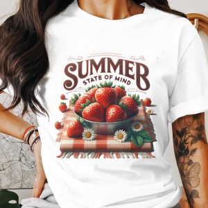 Summer State of Mind T-Shirt, Strawberry Graphic Tee, Summer Fruit Shirt, Cute Summer T-shirt, Summer Vibes Tee, Gift for Summer Lovers