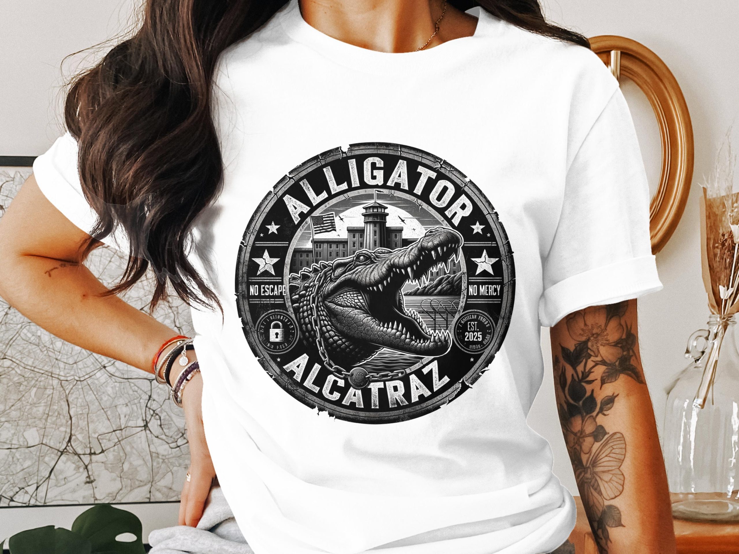 Alligator Alcatraz T-Shirt, No Escape, No Mercy Graphic Tee, Cool Animal Tee, Unique Design T-Shirt, Trending Now T Shirt
