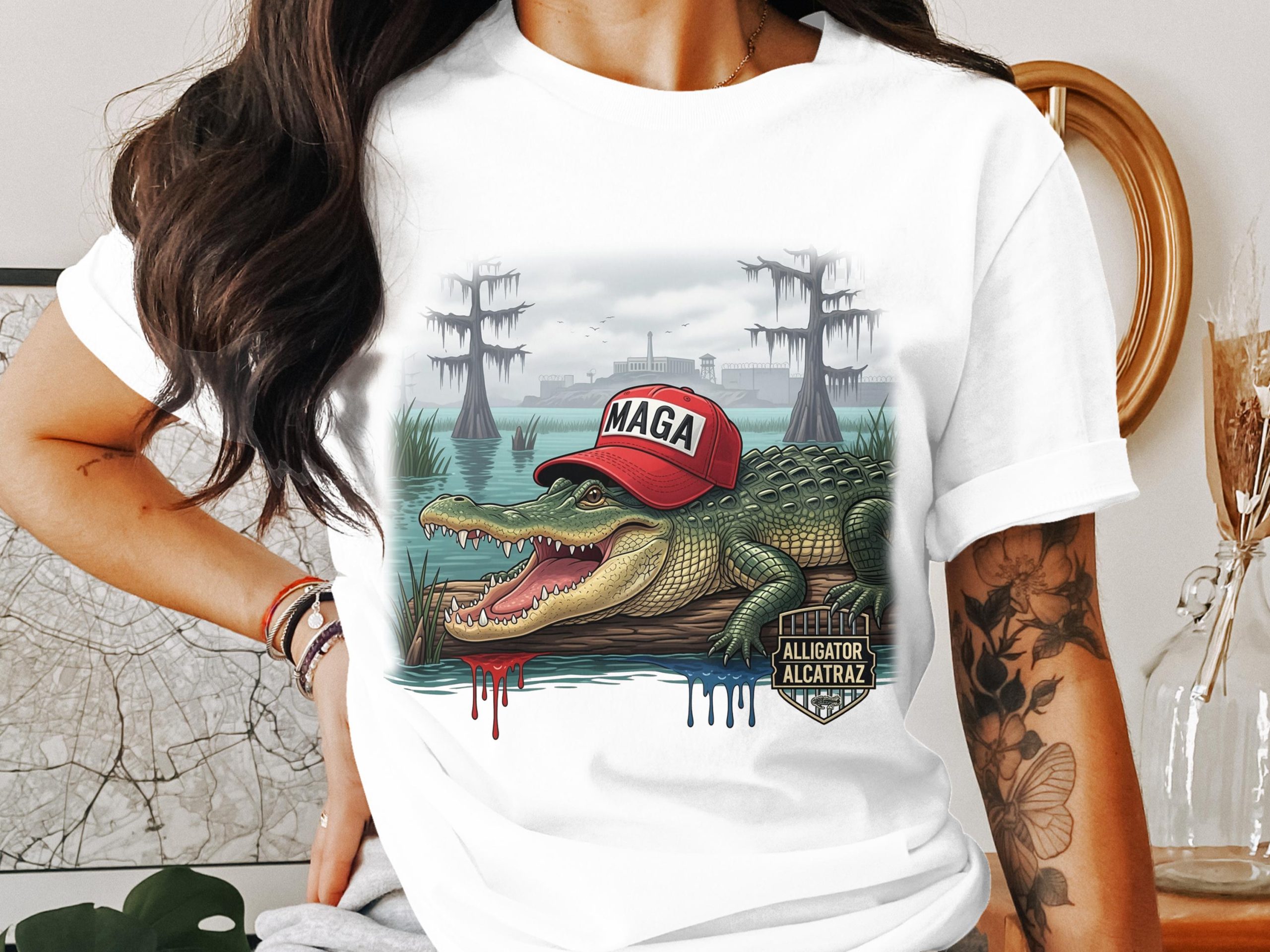 Alligator MAGA T-Shirt, Swamp Gator Tee, Political Alligator Shirt, Alligator Alcatraz T Shirt, Funny Alligator T Shirt