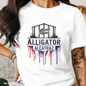 Alligator Alcatraz T-Shirt, Novelty Graphic Tee, USA Patriotic Shirt, Unique Design T Shirt, Stylish Alligator Tee, Animal Lover, Cool Print