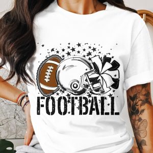 Football T-Shirt, Helmet and Ball Tee, Stars Design Top, Sports Fan Shirt, Game Day Apparel, Gift for Athlete, Team Spirit Outfit