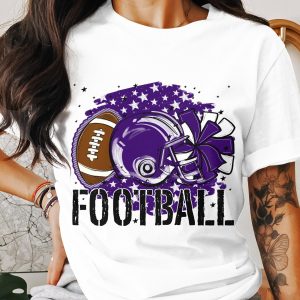 Purple Football T Shirt, Game Day Tee, Sportswear, Cheerleader Gift, Football Helmet and Ball Shirt, Star Graphic T-Shirt, Team Spirit