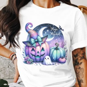 Halloween T-Shirt, Magic and Mischief, Witch Hat Pumpkin, Ghost, Spooky Season, Cute Halloween Costume, Fall Apparel, Holiday Tee