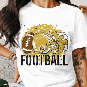 Football T-Shirt, Helmet and Ball, Cheerleader Pom Pom, Stars, Sports Fan Apparel, Game Day Outfit, Team Spirit Tee
