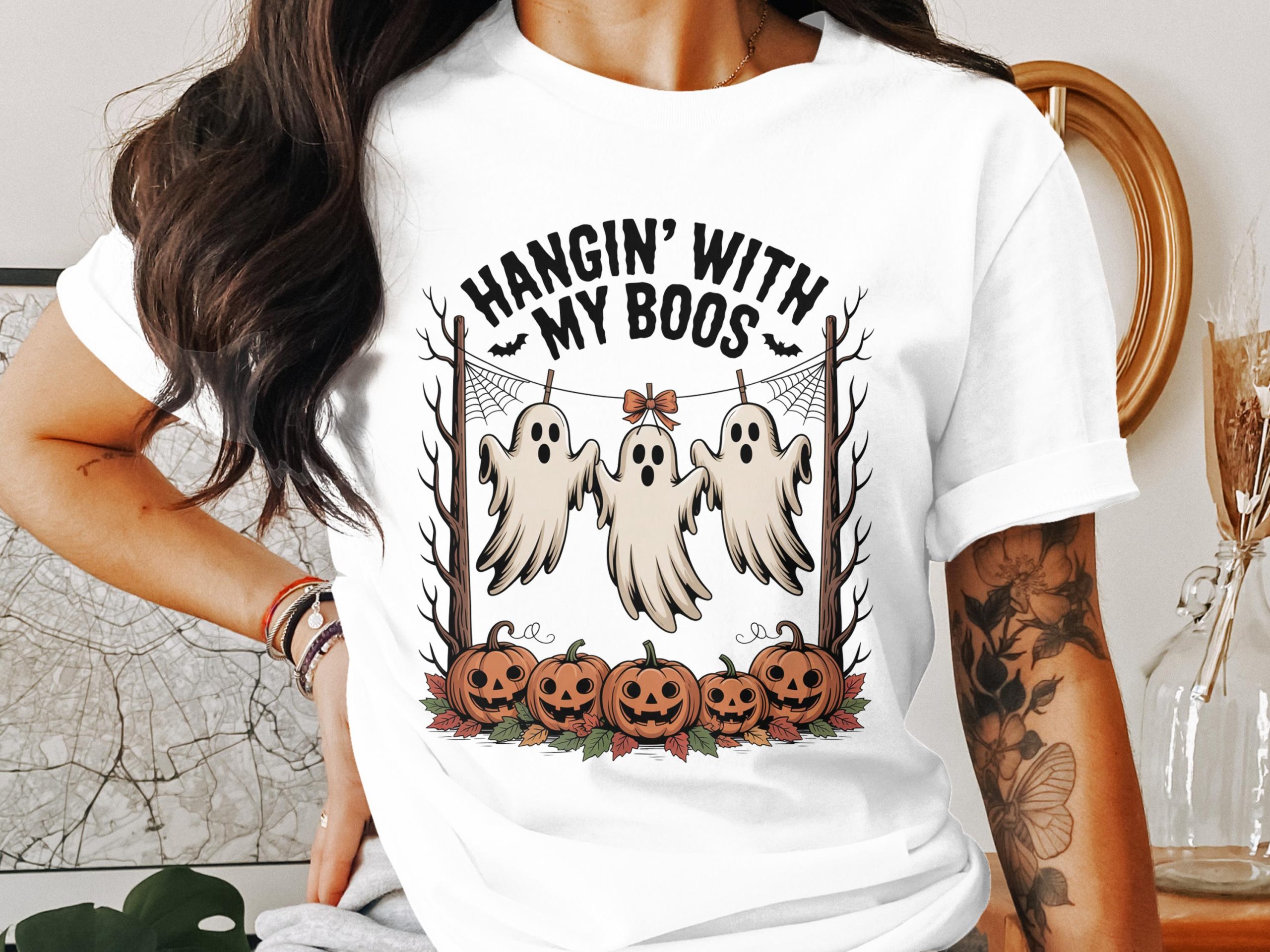 Hangin With My Boos T-Shirt, Halloween Ghosts Tee, Pumpkin T-Shirt, Spooky Season Shirt, Cute Halloween T Shirt, Funny Ghost T-Shirt