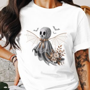 Spooky Ghost T-Shirt, Halloween T-Shirt, Floral Ghost Tee, Cute Ghost Shirt, Women's Ghost Apparel, Graphic T-Shirt, Fall T-Shirt