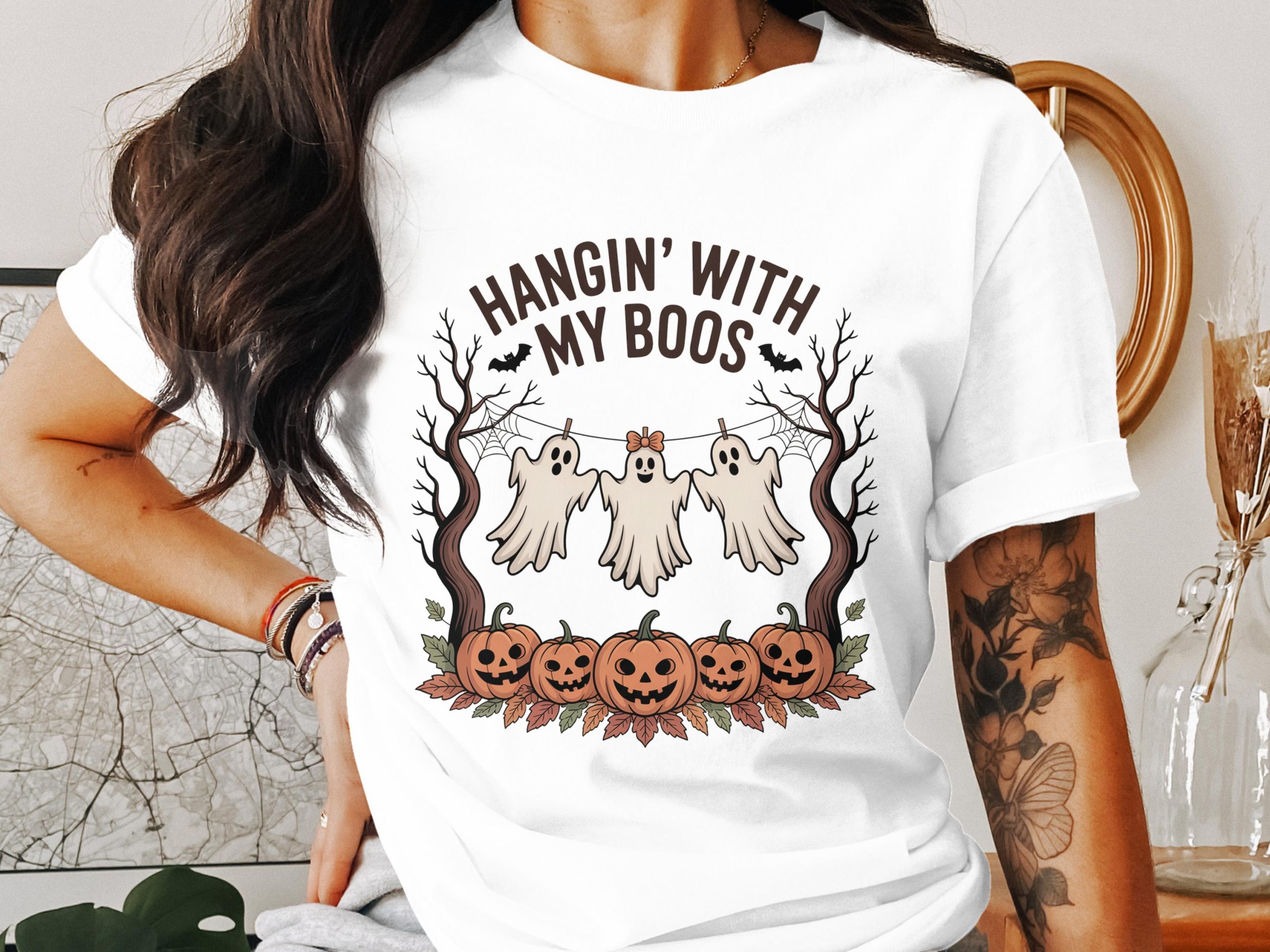 Hangin' with My Boos T-Shirt, Halloween Ghost Tee, Pumpkin Patch Shirt, Spooky Season Shirt, Fall T-Shirt, Trendy Halloween T-Shirt