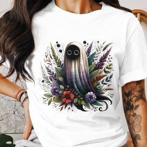 Floral Ghost T-Shirt, Spooky Season Apparel, Cute Ghost Graphic Tee, Halloween Outfit, Autumn Fashion, Unique Design, Trendy Tee