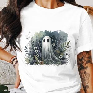 Floral Ghost T-Shirt, Spooky Season Tee, Botanical Ghost Shirt, Cute Ghost Design, Halloween Shirt, Trendy Tshirt, Aesthetic Tee, Gift Idea