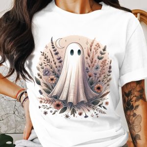 Floral Ghost T-Shirt, Spooky Season Apparel, Cute Ghost Design, Halloween T Shirt, Botanical Ghost Tee, Trendy Fall T Shirt