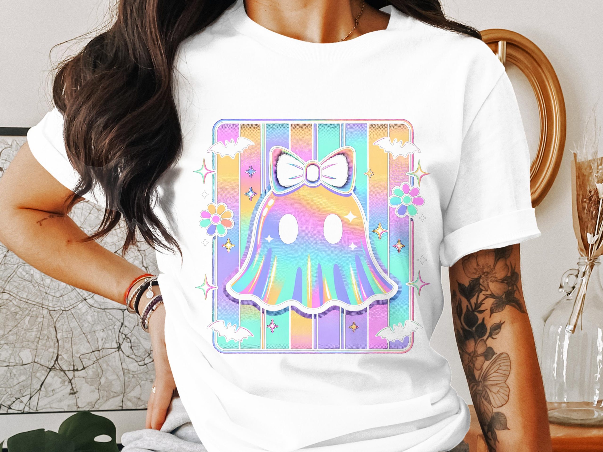 Pastel Ghost T-Shirt, Cute Halloween T-Shirt, Spooky Season Shirt, Kawaii Ghost, Aesthetic Graphic Tee, Trendy Halloween, Gift For Her