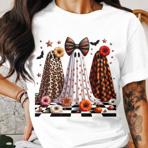 Spooky Season T-Shirt, Halloween Ghosts Tee, Cute Ghost Shirt, Fall Apparel, Floral Pumpkins, Festive Halloween T Shirt, Halloween Gift
