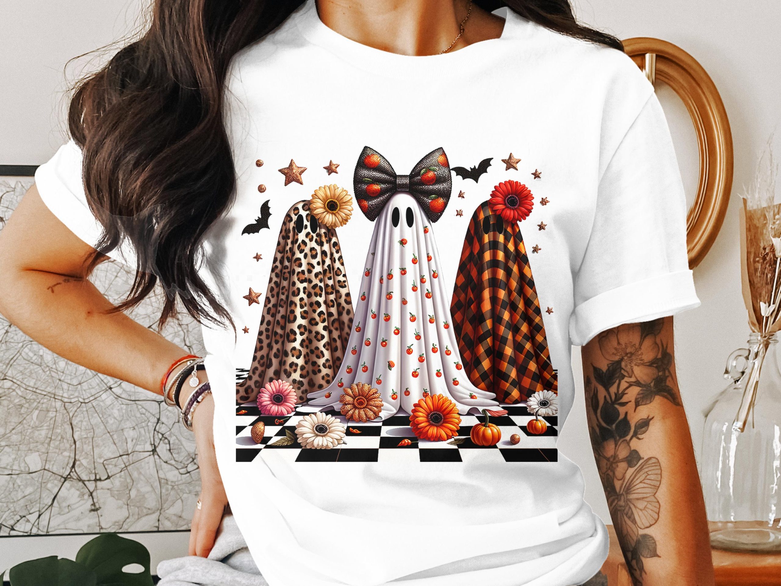 Spooky Season T-Shirt, Halloween Ghosts Tee, Cute Ghost Shirt, Fall Apparel, Floral Pumpkins, Festive Halloween T Shirt, Halloween Gift