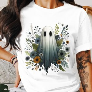 Floral Ghost T-Shirt, Spooky Season Shirt, Halloween Apparel, Cute Ghost Tee, Trendy Graphic Shirt, Fall Vibes, Flower Design