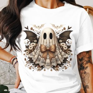 Ghost T-Shirt, Halloween Tee, Floral Ghost Shirt, Spooky Season Shirt, Cute Ghost Graphic Shirt, Autumn Apparel