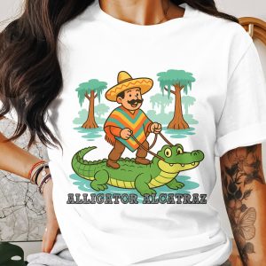 Alligator Alcatraz T-Shirt, Funny Mexican Design, Crocodile Ride, Cool Cartoon, Unique Gift, Stylish Apparel