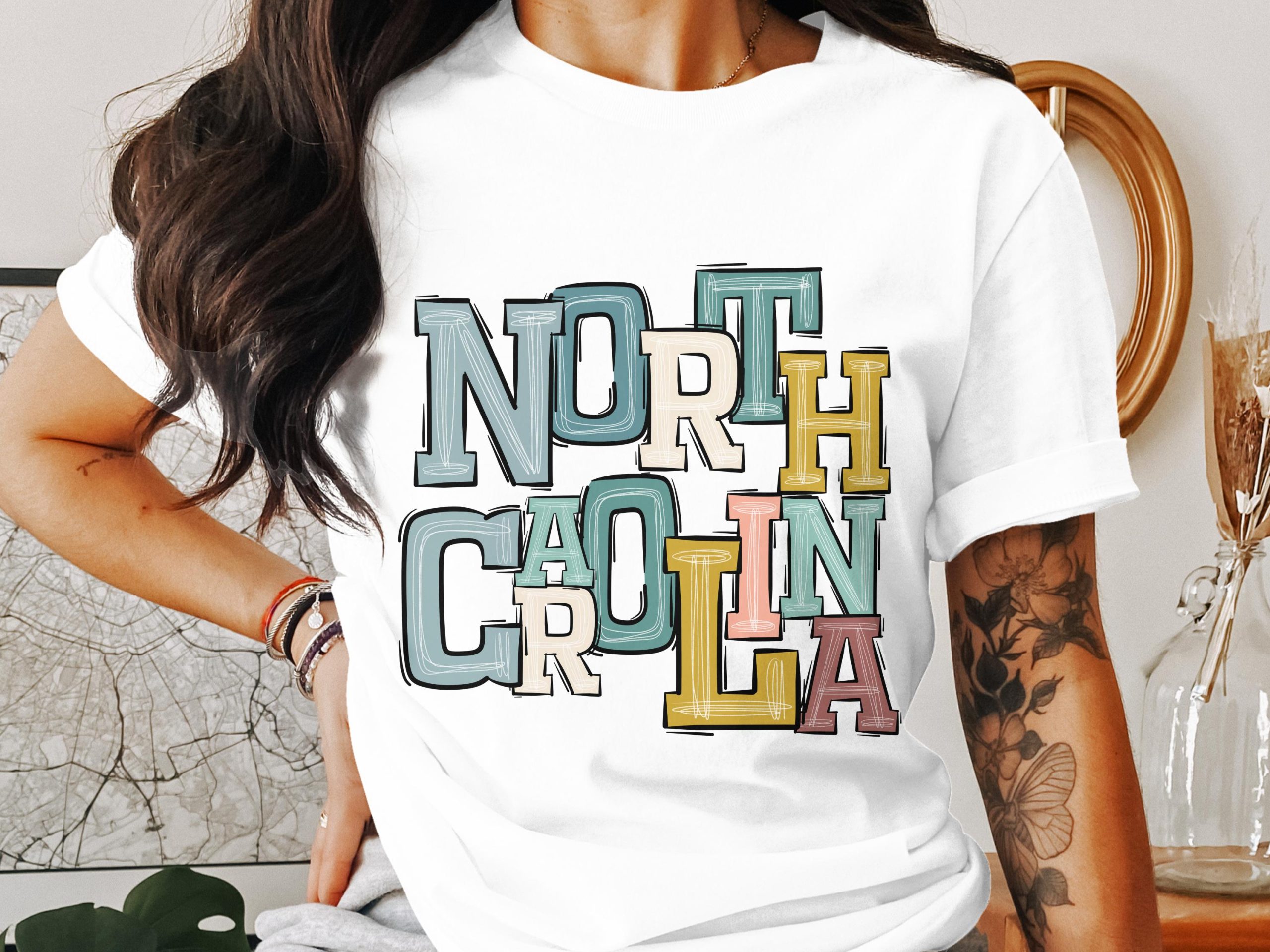 North Carolina T-Shirt, NC State Pride Shirt, Colorful Typography Tee, Vacation Souvenir Top, Gift for North Carolinian, Cute Travel Shirt
