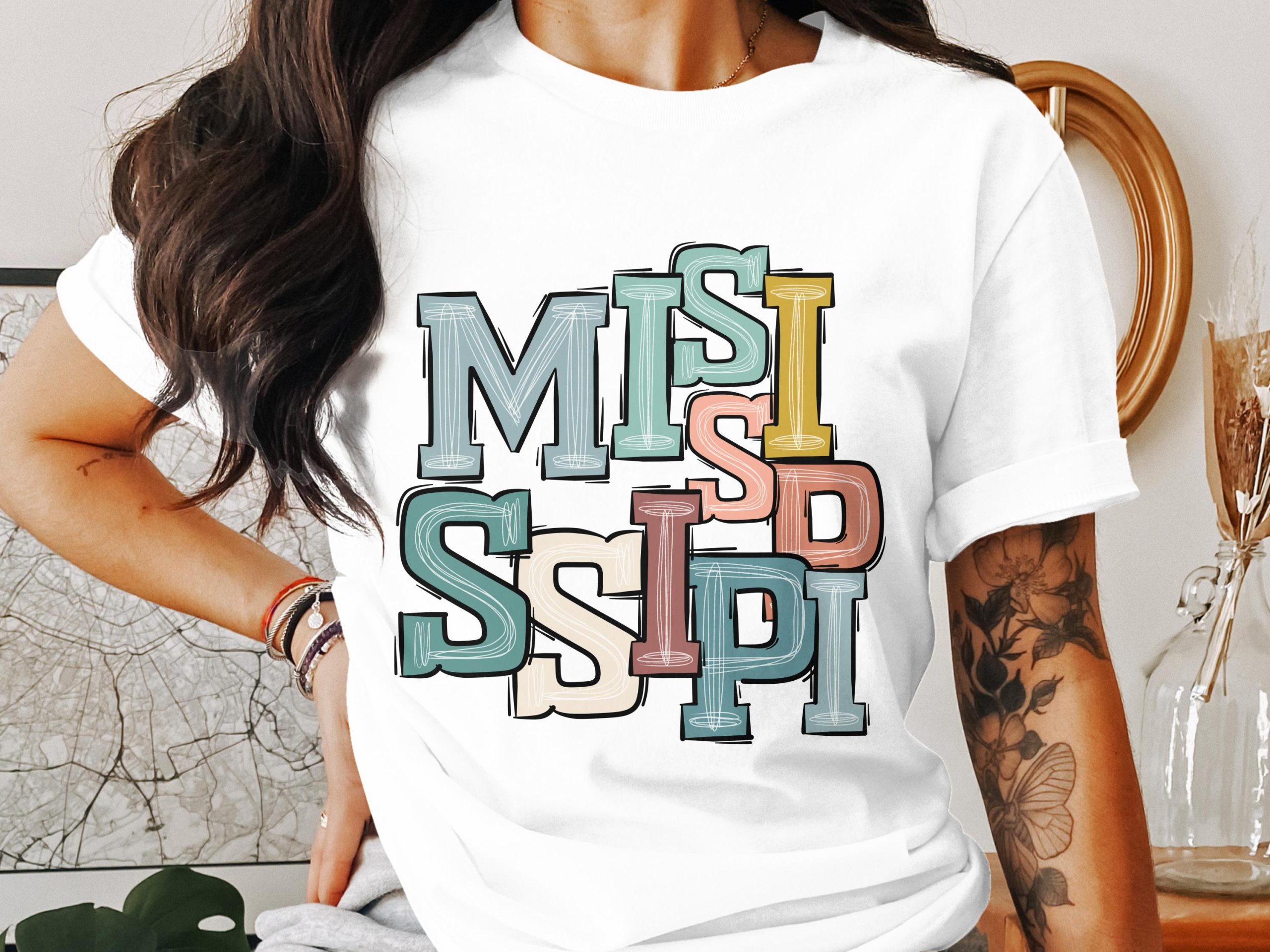 Mississippi T-Shirt, State Pride Tee, Souvenir Gift, Colorful Lettering, Travel Shirt, Vacation Apparel, Southern States, USA T-Shirt