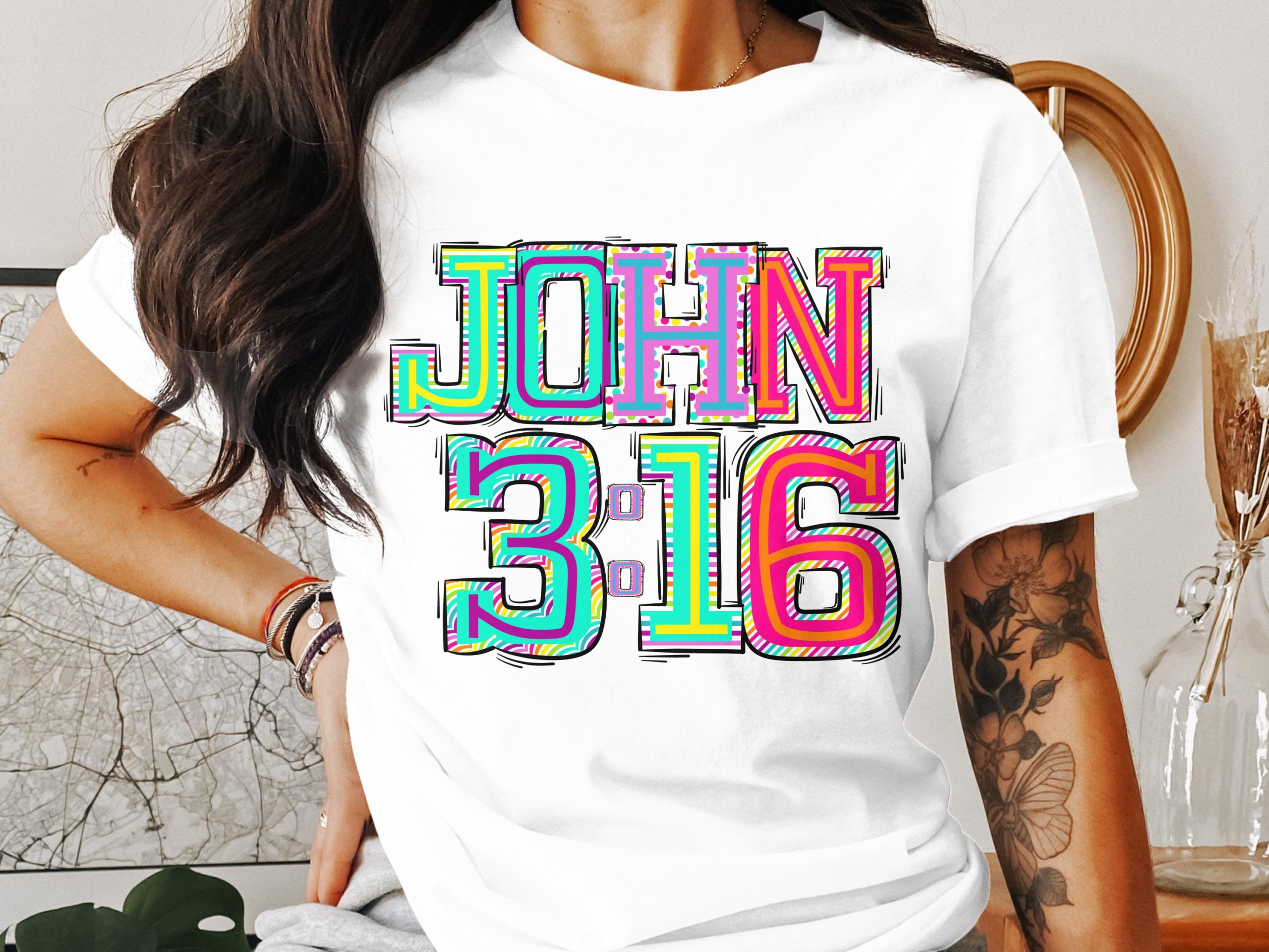 John 3 16 Shirt, Christian Bible Verse, Colorful Religious Graphic T-Shirt, Scripture Tee, Faith Based Apparel, Inspirational Gift Idea